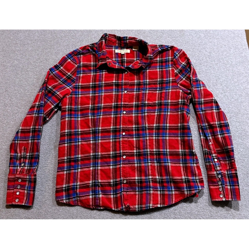 Stetson Womens XL Red Plaid Flannel Western Snap Button Shirt Long Sleeve Cotton